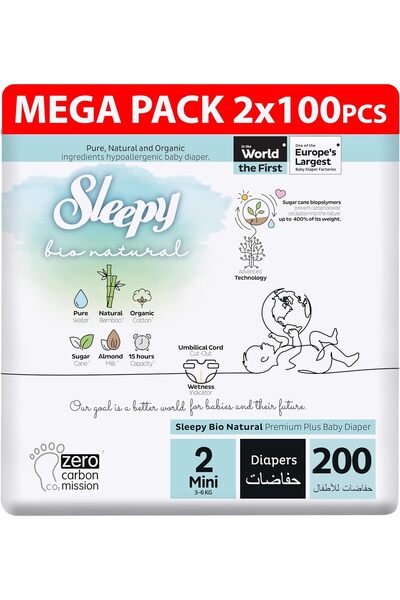 Sleepy Bio Natural Premium Size 2 Diapers - 200 Count (3-6 kg)
