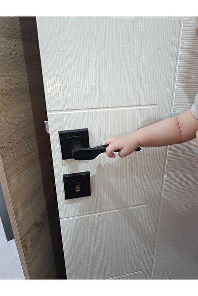 Dündar Metal Puma Model Mat Siyah Kapı Kolu -2-Adet Kare Rozetli 2 adet [Sağ\Sol] Alüminyum