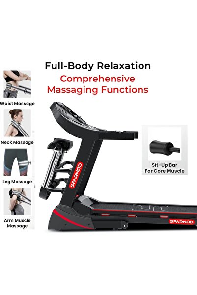 Sparnod Fitness STH-3600 4HP Peak DC Motor Treadmill, 16km/h, 12 Programs, Massager, Foldable, 110kg