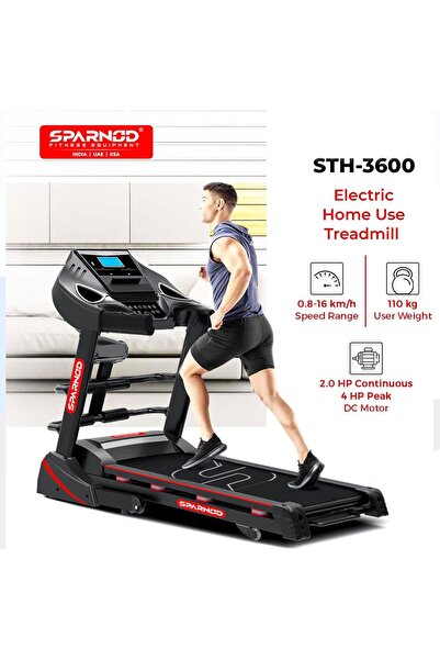 Sparnod Fitness STH-3600 4HP Peak DC Motor Treadmill, 16km/h, 12 Programs, Massager, Foldable, 110kg