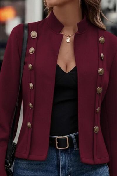 Mossta Hakim Collared Buttoned Short Suede Jacket - Burgundy