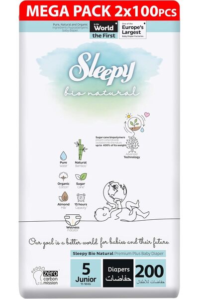 Sleepy Bio Natural Premium Size 2 Diapers, 200 Count (3-6 kg)