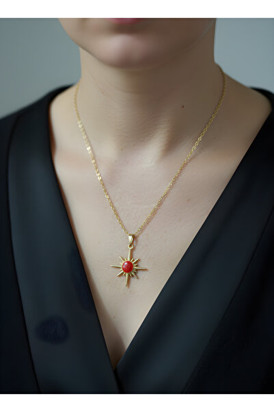 TURBİJ Star Detailed Gold Color Thin Chain Women's Necklace