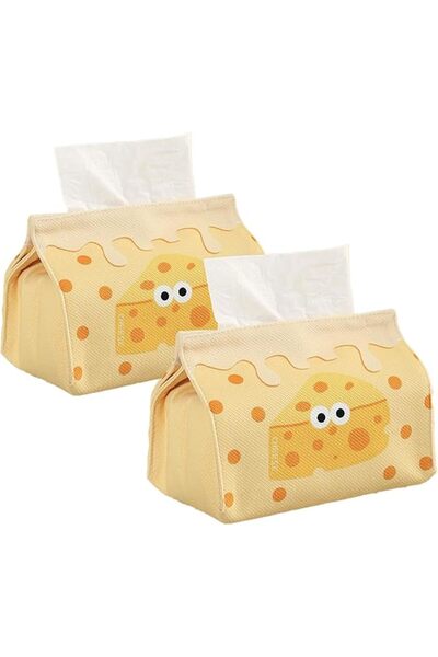 Arabest 2 Pcs Fabric Tissue Box Covers,Cheese Pattern, Classy & Simple Style, Rectangular, Polyurethane (PU)