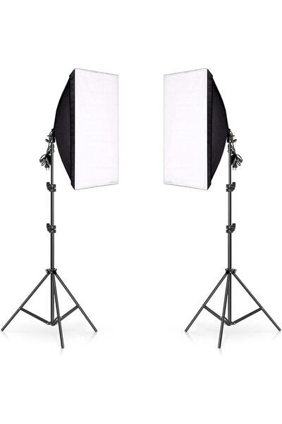 eWINNER Photography Rectangle Continuous SoftBox Lighting Kit 2x 50x70cm with 2 Light Stands