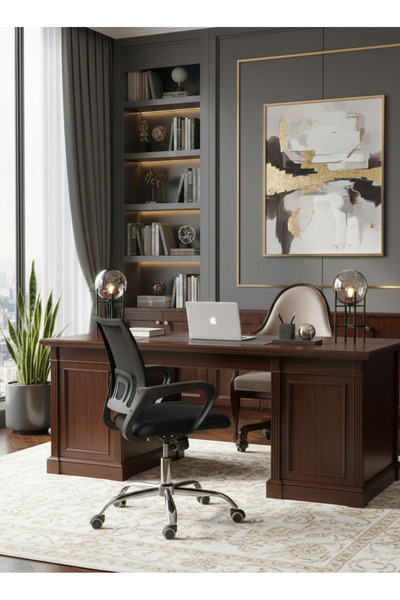 AGD 360° Swivel Wheel Desk Chair Adjustable Height Thickened Sponge Pad Black