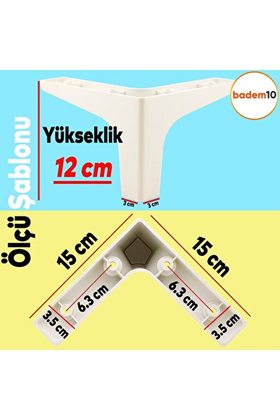 Badem10 Picior 12 cm Mobilier Canapea Fotoliu Masuta de cafea Unitate TV Picior Alb Picioare de suport Plastic Durabil