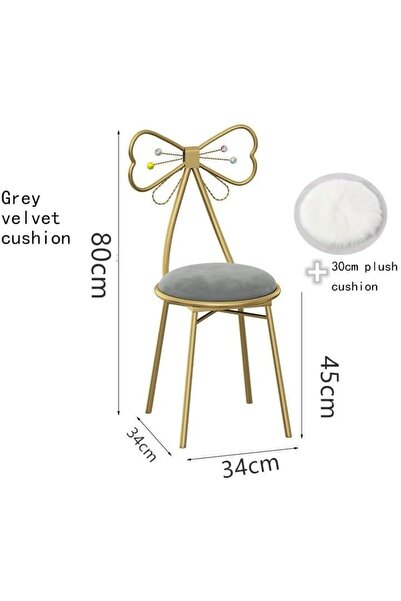 fulina Metal Butterfly Vanity Chair,Fur Cushioned Padded Seat,Golden Wrought Iron Dressing Table,Gray