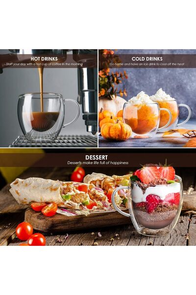 Alcoach 4-Piece Double-Wall Glass Coffee Cups with Handles, 350 ml