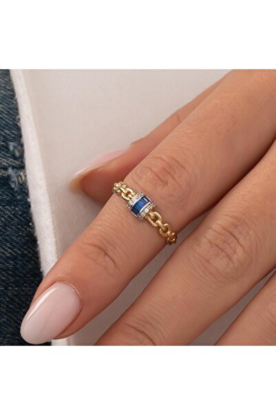 H.M Hakan Mücevherat Mavi Taşlı Trend 14 Ayar Altın Yüzük