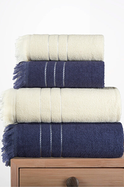 Comfort Home Set de 4 prosoape de baie din bumbac Set de baie turcească, pentru mâini, față, cap și corp, 2 bucăți 40x80cm + 2 bucăți 70x140cm