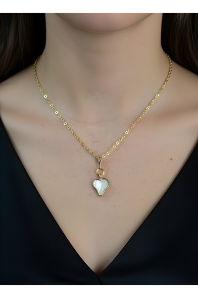 TURBİJ Black heart detailed gold color thin chain women's necklace