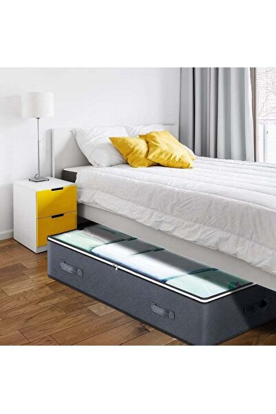 fulina 1 Under Bed Storage Box,Dustproof Foldable with Reinforced Handles Transparent Window,100x50x15cm