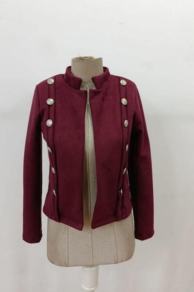 Mossta Hakim Collared Buttoned Short Suede Jacket - Burgundy