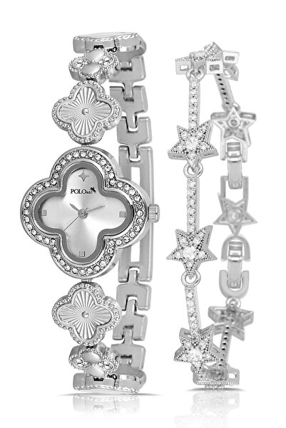 Polo Air Clover Pattern Women's Wristwatch Star Bracelet Combination Silver C...