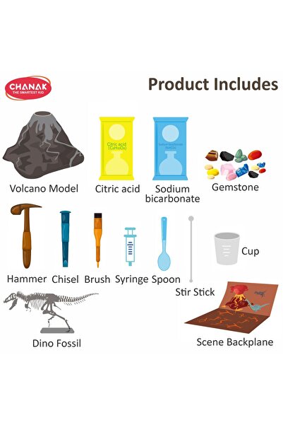 Chanak Ultimate Volcano Science Kit for Kids – DIY Eruption with Dino Fossils & Rock Dig STEM Toy