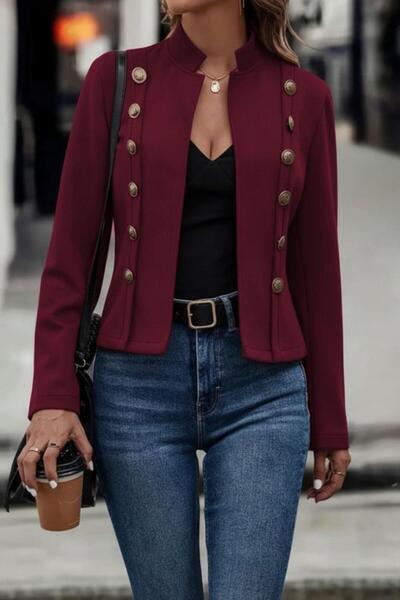 Mossta Hakim Collared Buttoned Short Suede Jacket - Burgundy