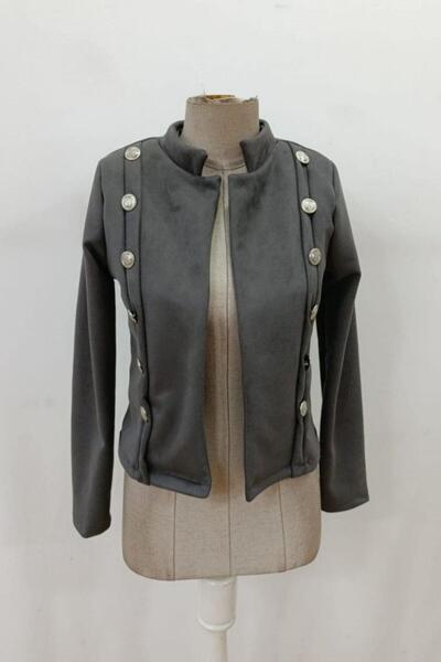 Mossta Hakim Collared Buttoned Short Suede Jacket - Gray
