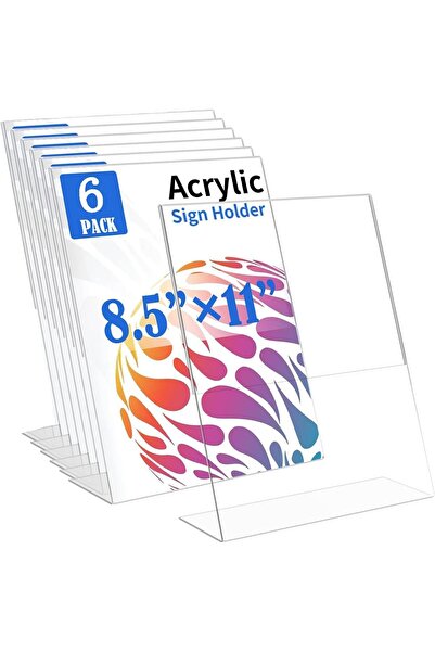 Slasa حامل لافتات أكريليك على شكل حرف T مزدوج الجوانب مقاس A4 (30 × 21 سم، عبوة من 6 قطع)