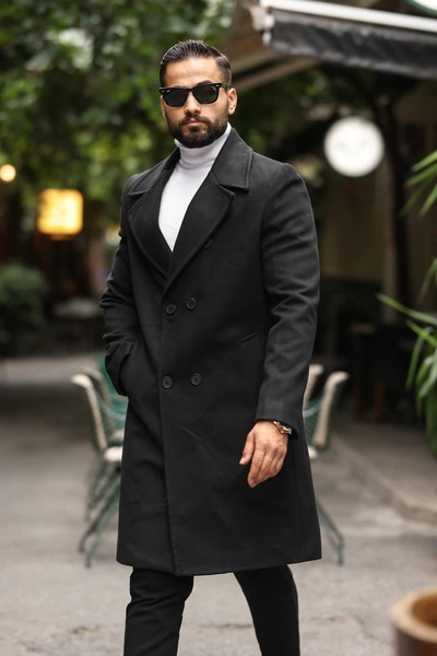 Endap Men's Black Double Breasted Cashew Coat