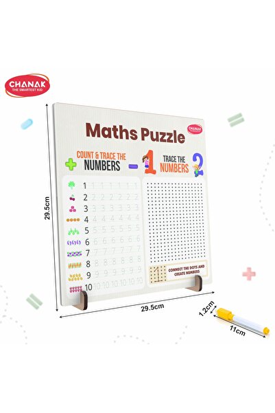 Chanak 3-in-1 Wooden Math Learning Board for Kids | Tracing, Dot-to-Dot & Puzzle Toy