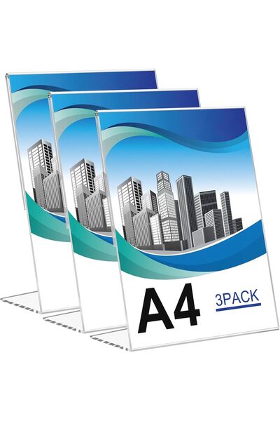 Slasa حامل لافتات أكريليك A4 على شكل حرف L، إطار عرض طاولة شفاف (30 × 21 سم، ...