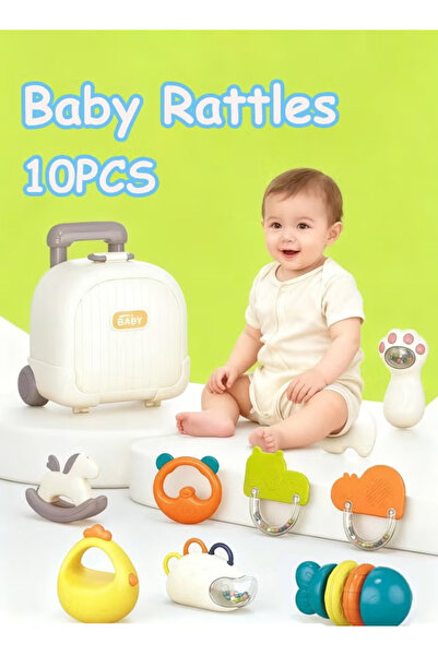 Generic 10-piece baby rattle set, baby teething toys, with storage box