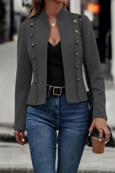 Mossta Hakim Collared Buttoned Short Suede Jacket - Gray