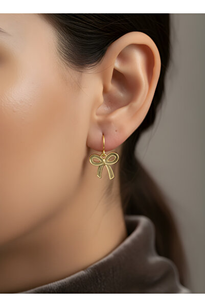 TURBİJ أقراط نسائية بتصميم عصري أنيق وبسيط على شكل فيونكة ذهبية اللون