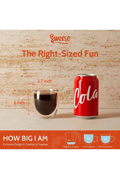 Alcoach 4-Piece Double-Wall Glass Coffee Cups with Handles, 350 ml