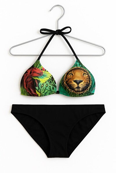 RAPAPA Leopard Print Triangle Bikini Set – Black Bottom 1228-45