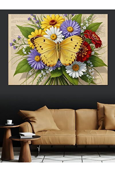 KanvasSepeti Fluture galben și pictură în ulei de înaltă calitate texturat Ca...