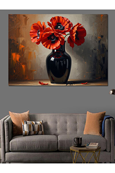 KanvasSepeti Roșu în vază Pictură în ulei de înaltă calitate texturat Canvas ...
