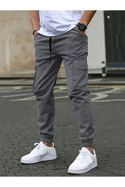 VIKUNYA Men's Jogger Smoked Cotton Cargo Pants with Stretch Fabric Side Pockets