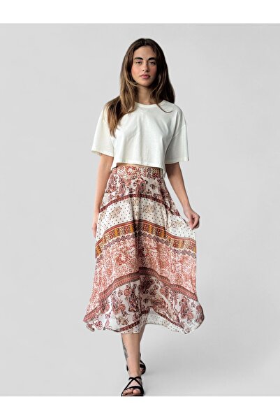 Retrobird Valerie Chiffon Flared Lined Long Skirt Women's Cognac Tan