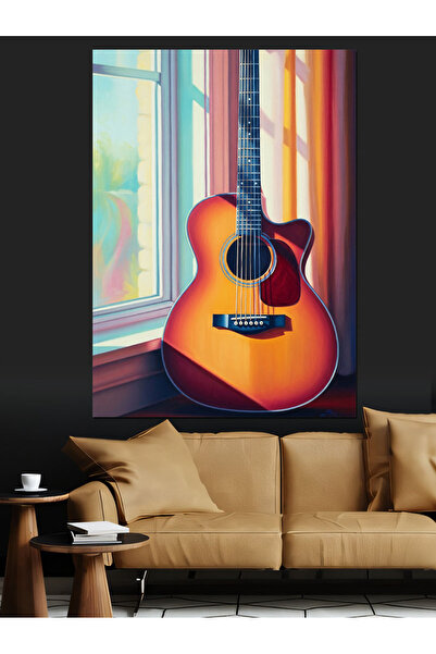 KanvasSepeti Chitară acustică Pictură în ulei de înaltă calitate texturat Can...