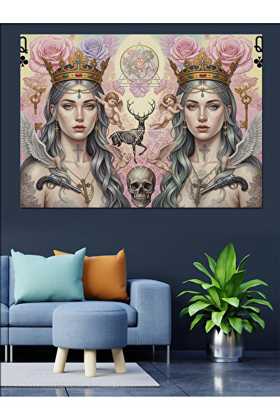 KanvasSepeti Cu coroană de aur Pictură în ulei de înaltă calitate texturat Ca...