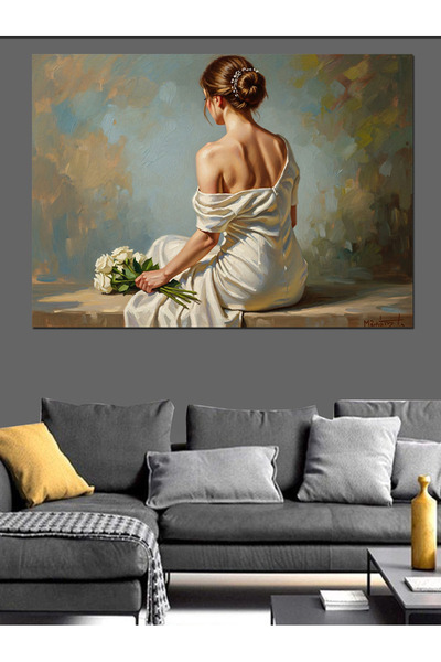 KanvasSepeti Aranjament cu rochie de mireasă Pictură în ulei de înaltă calita...