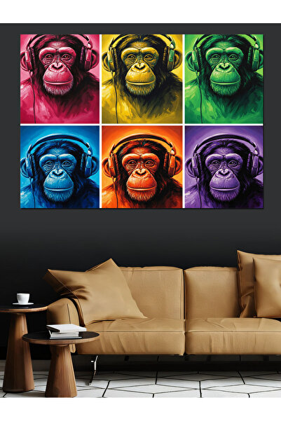 KanvasSepeti Pop Art Monkey Pictură în ulei de înaltă calitate texturat Canva...