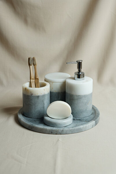 Deconore Doğal Mermer Banyo Seti 5’li – El Yapımı Lüks Banyo Aksesuar Takımı ...