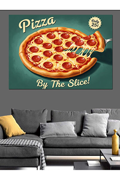 KanvasSepeti Pizza Slice Retro Pictură în ulei de înaltă calitate texturat Ca...
