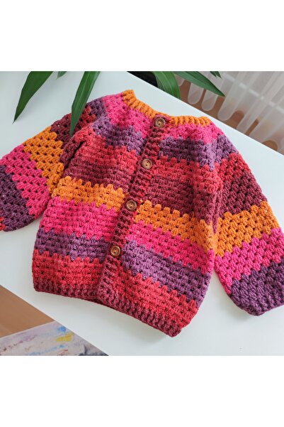 Pamuk Atölye Hand Knitted Crochet Baby Cardigan 1.5-2 Years Old