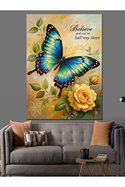 KanvasSepeti Flori galbene de fluture Pictură în ulei de înaltă calitate text...
