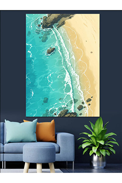 KanvasSepeti Blue Sea Beach Pictură în ulei de înaltă calitate texturat Canva...