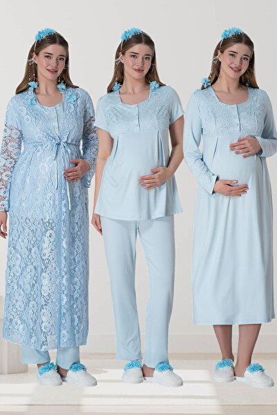 Mecit Lace Dressing Gown Nightgown Pajamas Maternity Set