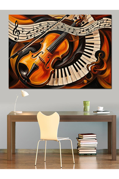 KanvasSepeti Vioara si pianul Pictura in ulei de inalta calitate texturat Can...