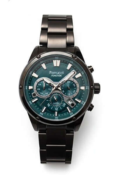 Ferrucci Men's Wristwatch Black Color, Green Dial - Stylish Metal Band, 2 Yea...