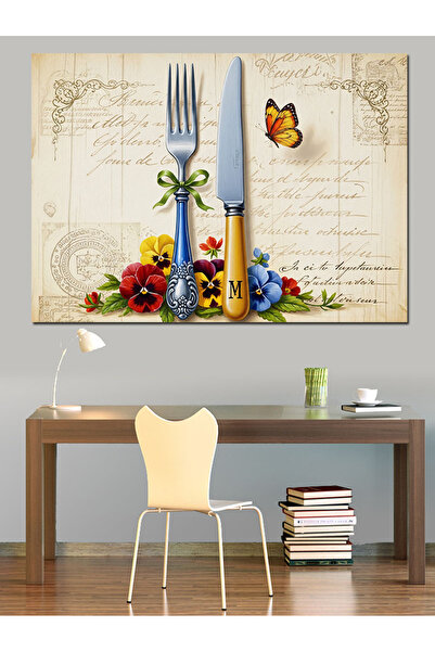 KanvasSepeti Furculiță, cuțit și vopsea în ulei de înaltă calitate texturat P...