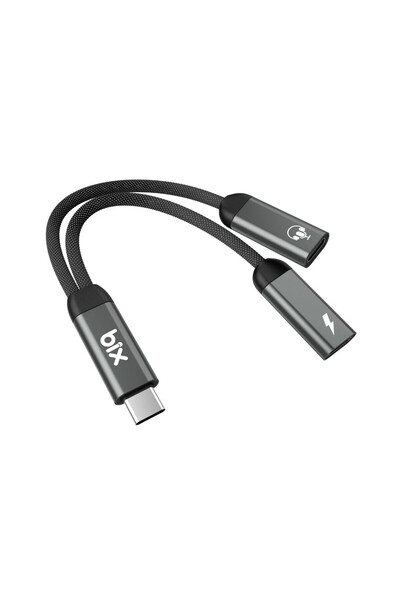 Bix ADP-13 Type-C to Çift Type-C Adaptör ve 15W Hızlı Şarj Dönüştürücü