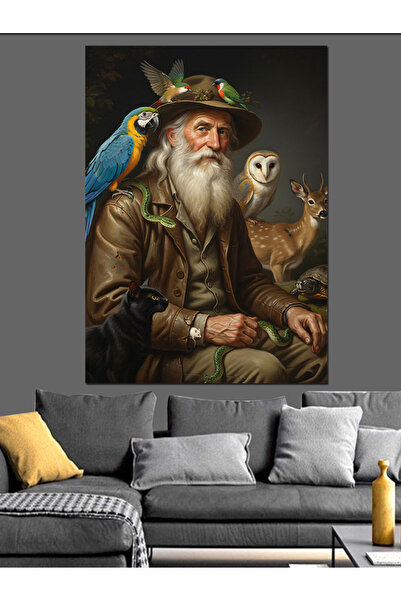 KanvasSepeti Ηλικιωμένος με Παπαγάλο Υψηλής ποιότητας ελαιογραφία Με υφή Καμβ...